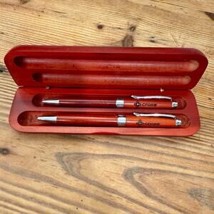 Cross NWOT Luxury Red Wood Ballpoint Pen Set With Matching Wooden Case